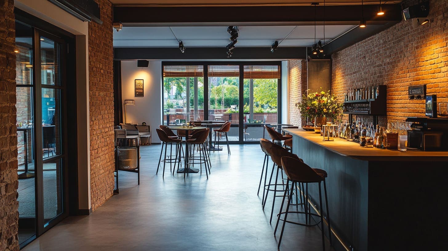 Moderner Partyraum für eine Geburtstagsfeier mit Bar und Lounge