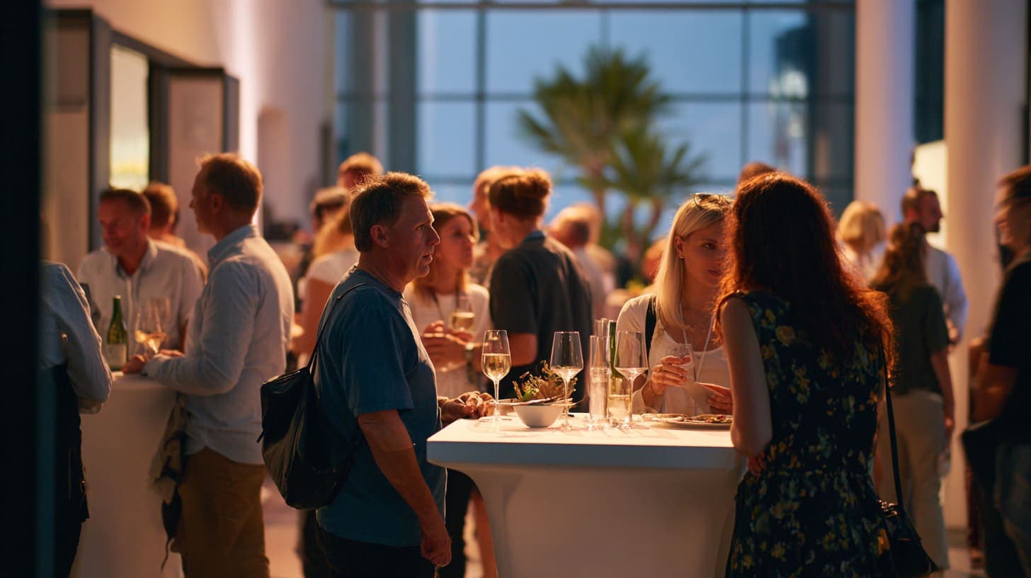 Moderne Eventlocation für eine Firmenfeier mit Dinner und Networking
