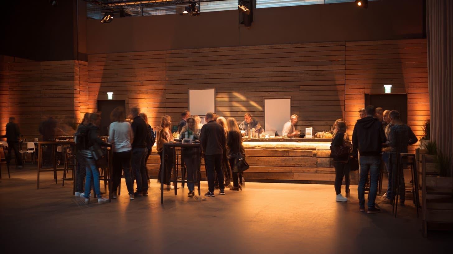 Moderne Firmenfeier mit Dinner und Networking in einer Eventlocation