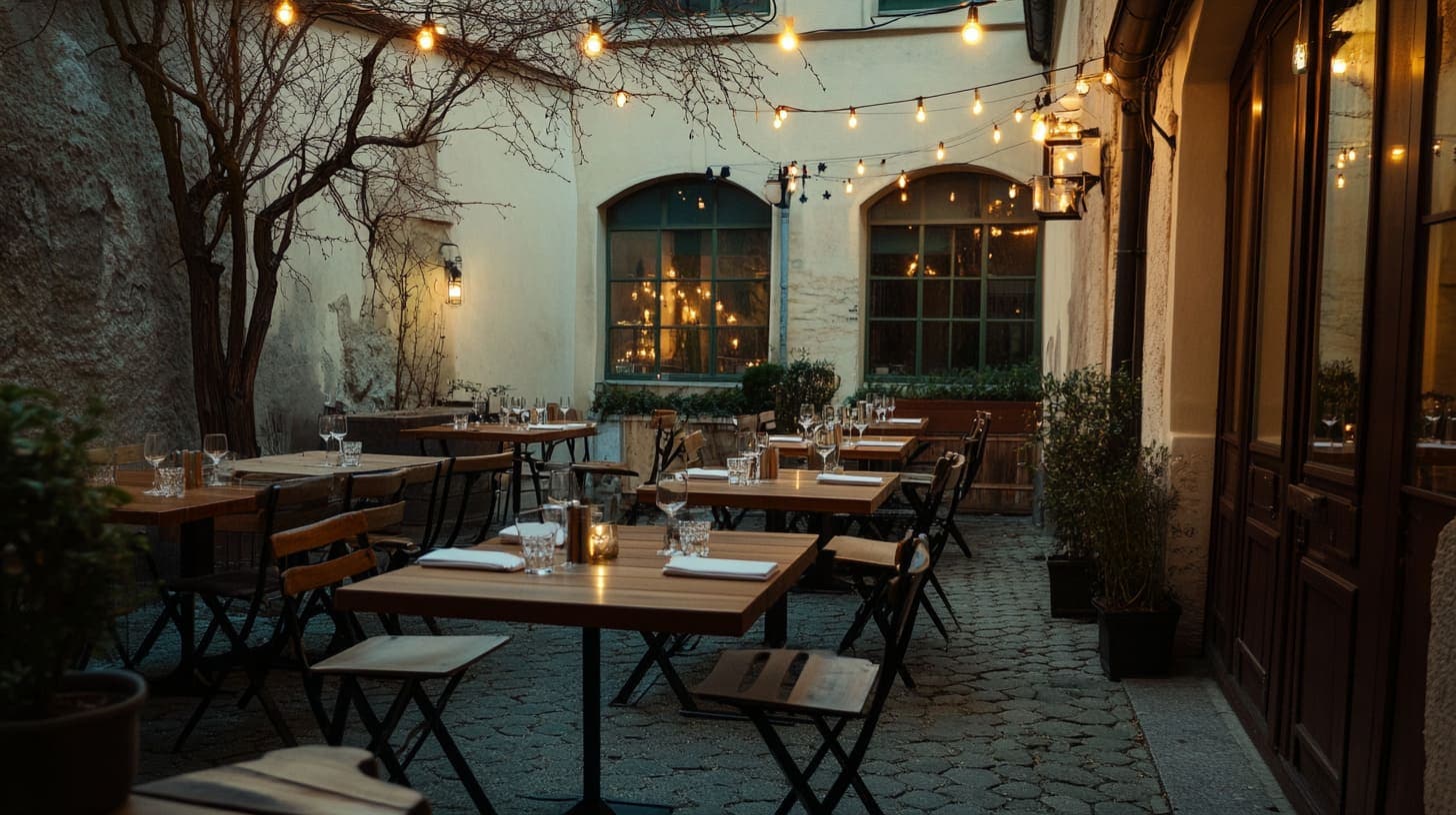 Moderner Innenhof einer Eventlocation in Graz