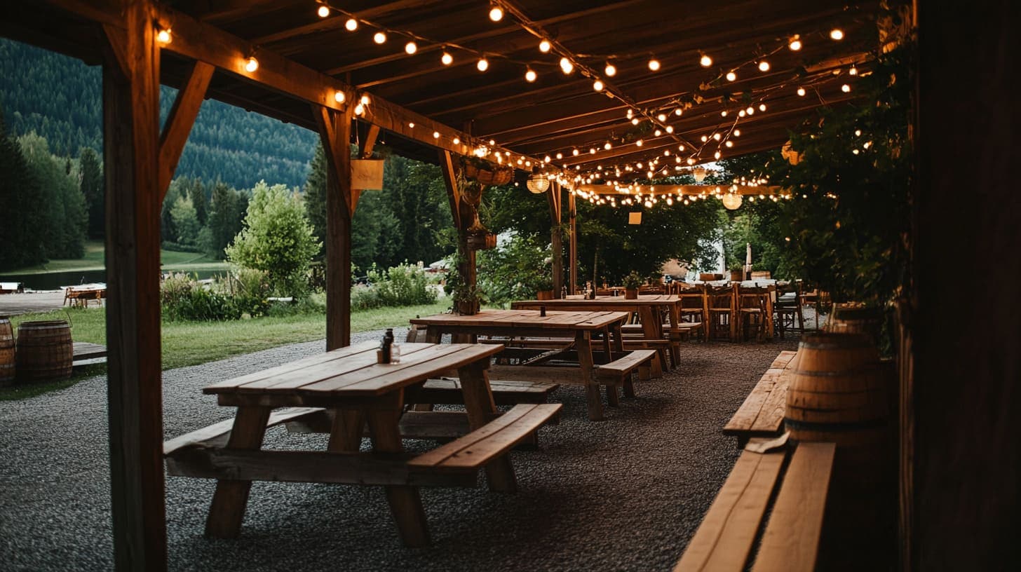 Überdachte Terrasse einer Eventlocation in Kärnten als Wetterbackup