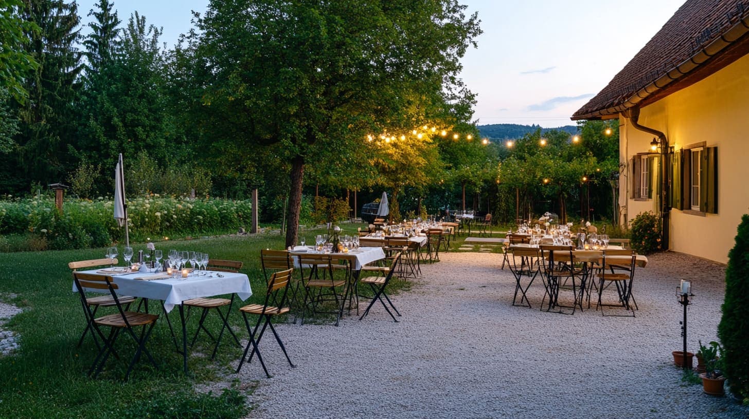 Eventlocation in Niederösterreich mit Garten und Abendstimmung