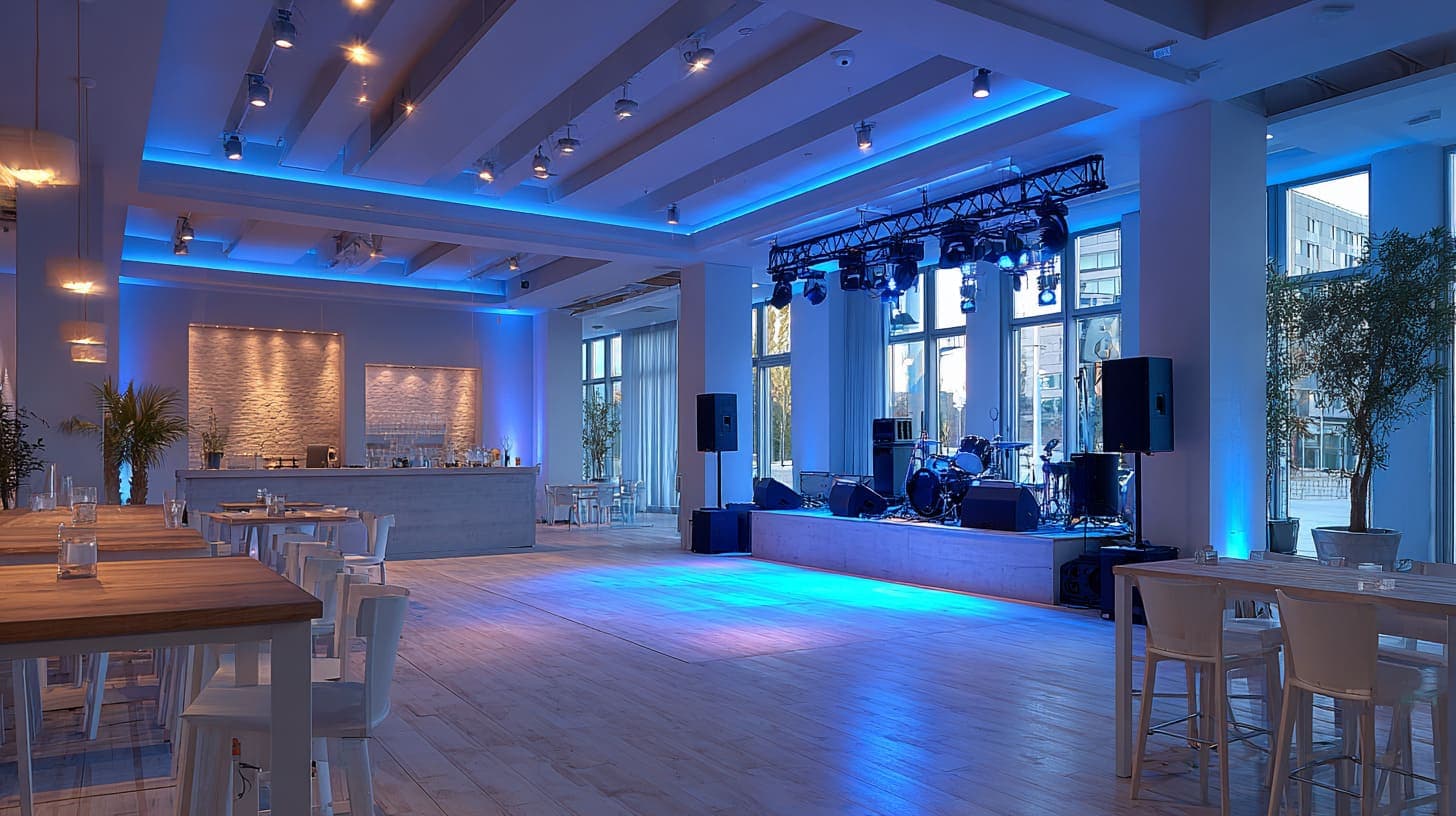 Moderne Wiener Eventlocation für rund 100 Gäste mit Dinner- und Tanzbereich