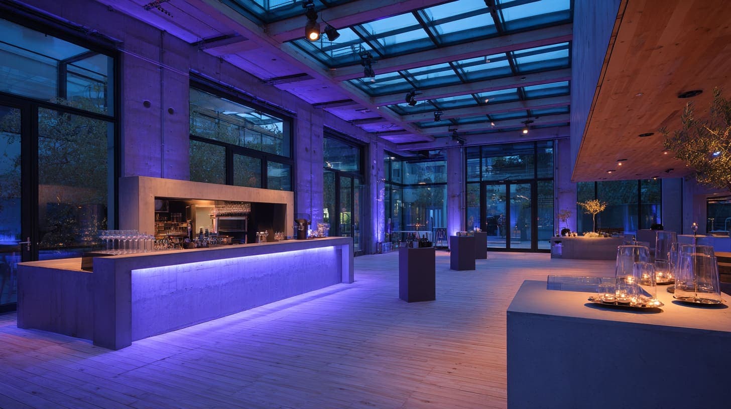 Gemietete Geburtstagslocation mit Dinner- und Party-Aufbau