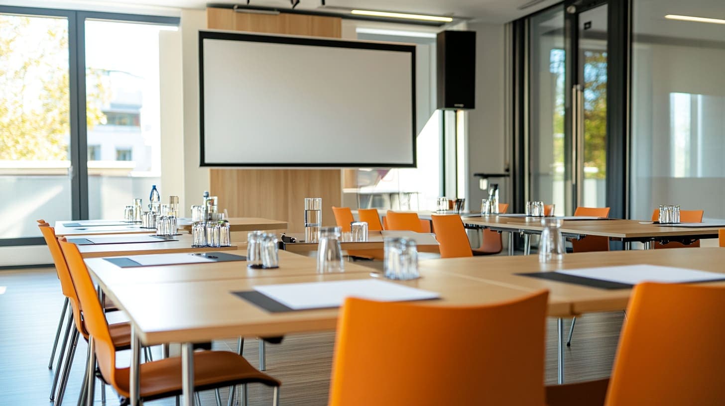 Moderner Veranstaltungsraum in Wien mit Workshop- und Präsentationssetup
